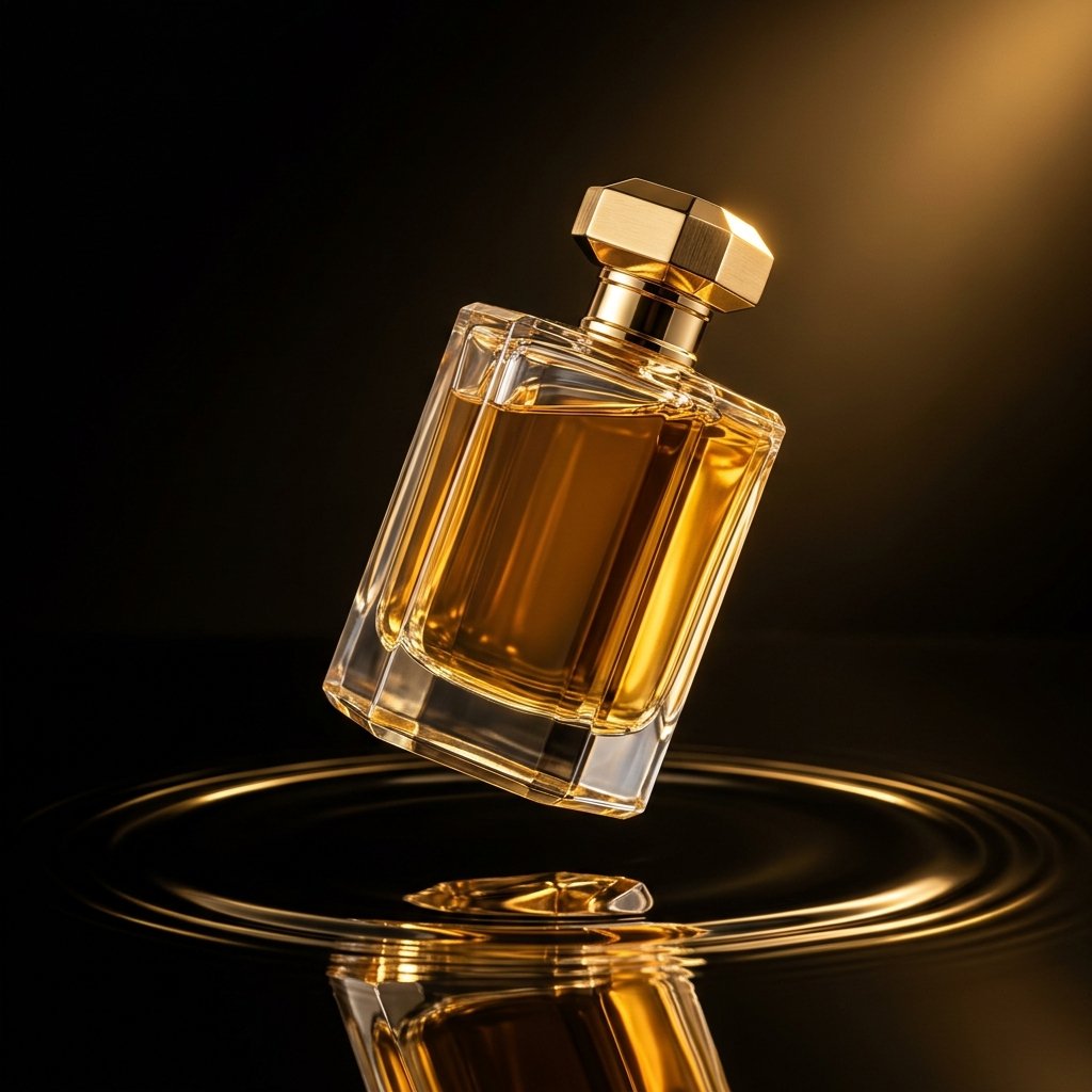 Match Perfumes signature crystal bottle with golden refractions